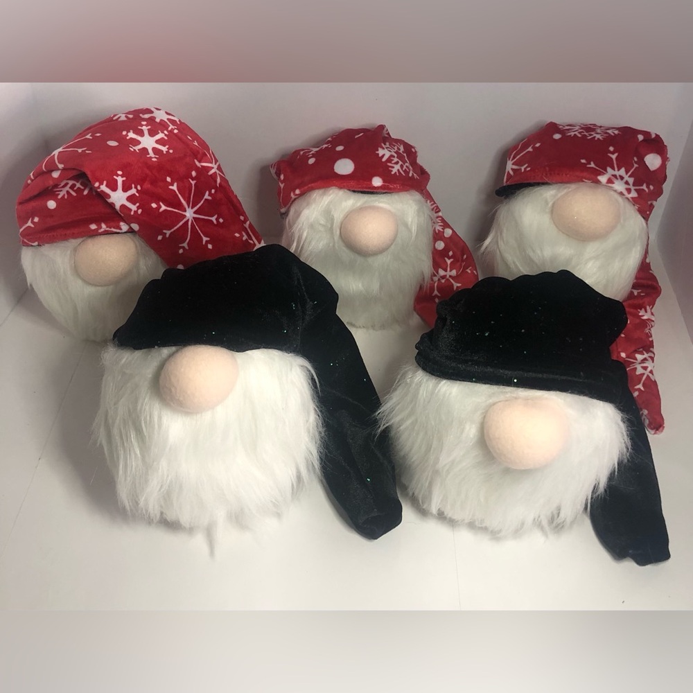 Gnome Daddy Bean Bag Plush Lot (5) Snap Button Reversible Pointed Hats.Red&Black
